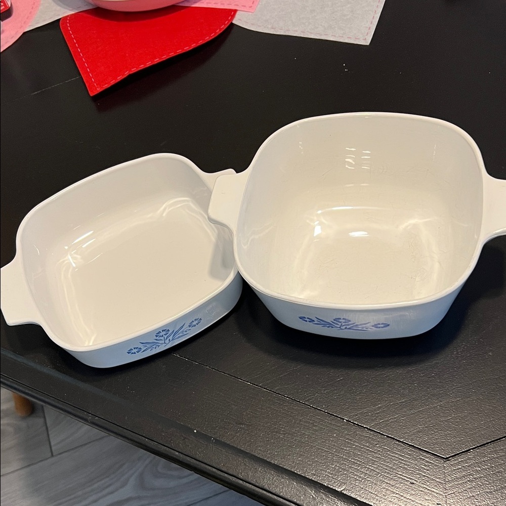 Vintage Corningware White and Blue Floral Casserole Dish Set